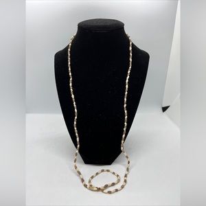 Vintage Long Shell Necklace Brown And Cream Colored Small Shells 32 Inches
